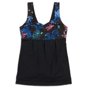 Lululemon Tame Me Tank Top Size 4 Black Blue Pink Floral Black Petal Pop